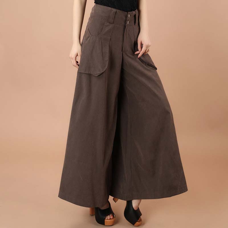 Plus size spring autumn Women solid Wide Leg Loose Dress Pants Female Casual Skirt Trousers Capris Culottes BL1428