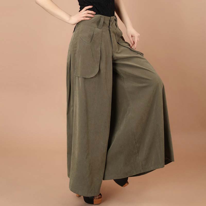 Plus size spring autumn Women solid Wide Leg Loose Dress Pants Female Casual Skirt Trousers Capris Culottes BL1428