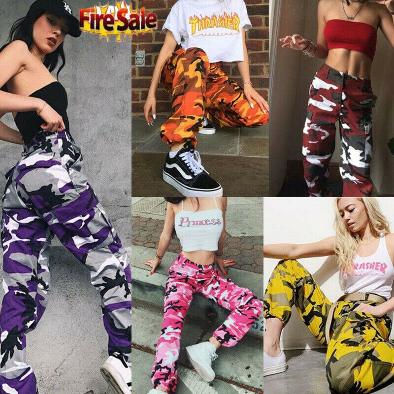 2020 HOT Women Camo Cargo High Waist Hip Hop Trousers Pants Military Army Combat Camouflage Long Pants Hot Capris