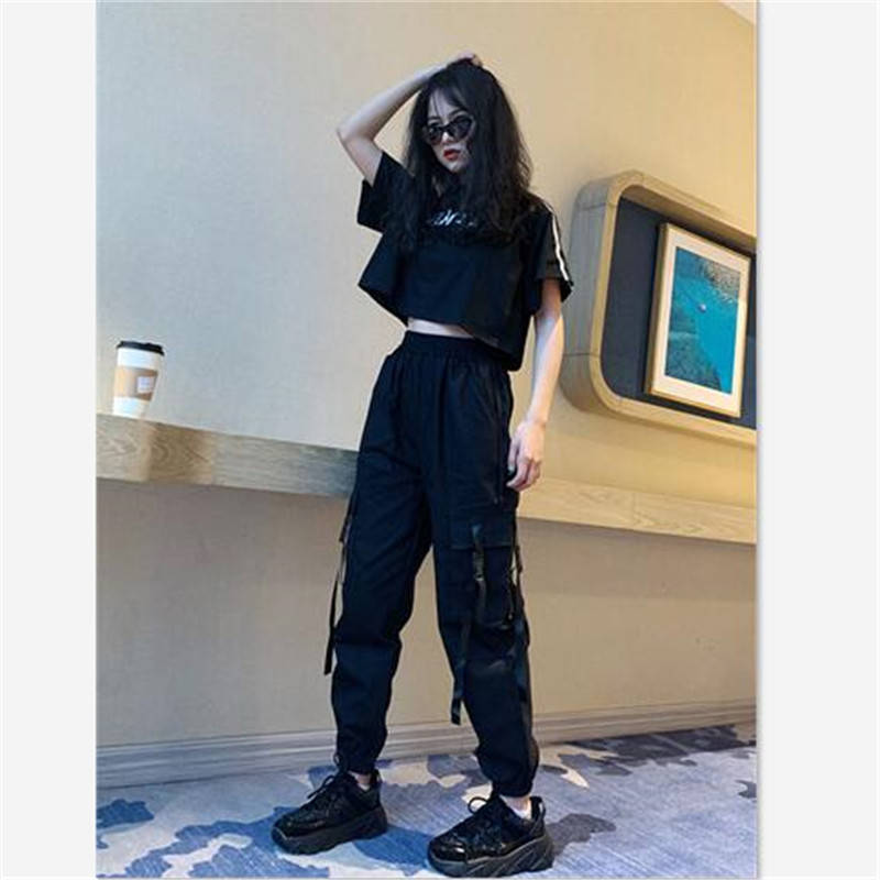 Harajuku Streetwear Cargo Pants Women Casual Joggers Black Waist Loose Female Trousers Korean Ladies Pants Capri Autumn Pants