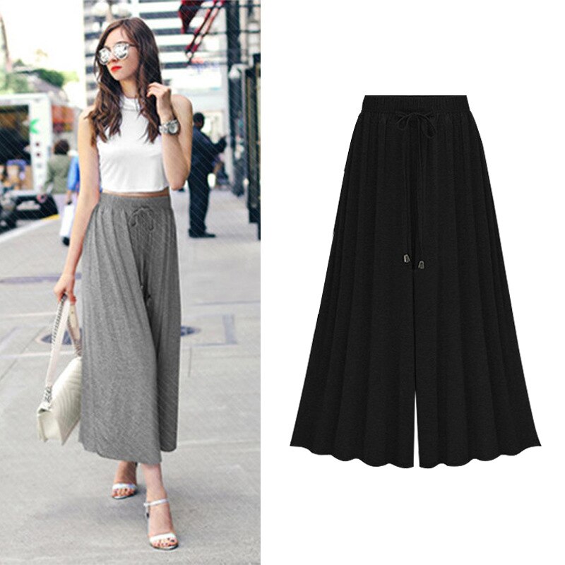 6XL Summer Fashion Women Wide Leg Loose Cotton Dress Pants Female Casual Skirt Trousers Capris Culottes 2018 Trousers Women