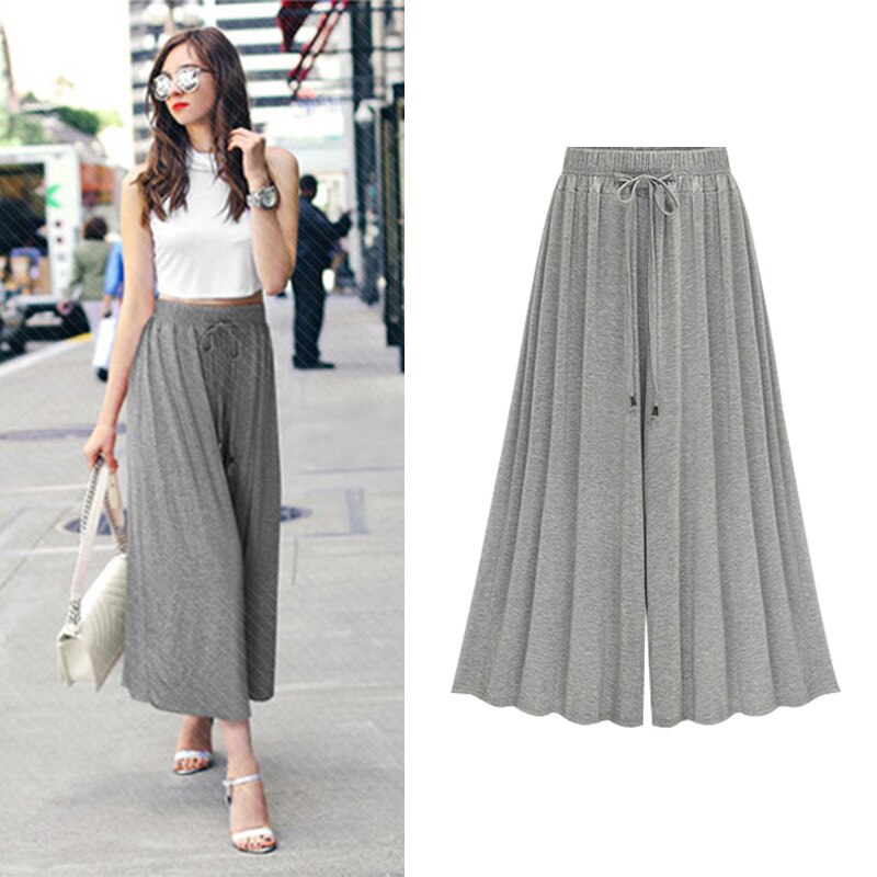 6XL Summer Fashion Women Wide Leg Loose Cotton Dress Pants Female Casual Skirt Trousers Capris Culottes 2018 Trousers Women