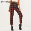 ZHYMIHRET  2019 Autumn Cotton Straight Plaid Women's Pants  Ankle-Length Zipper Capris Casual Mid Waist Trousers Pantalon Femme