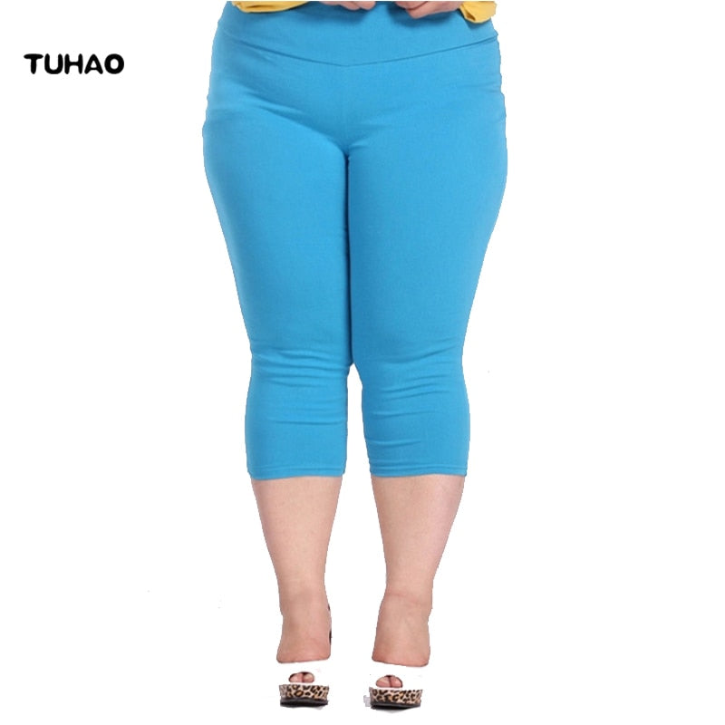 TUHAO Plus Size Female Elastic Pants 6XL 5XL 4XL Good Quality Extra Large Size Women Capris Pants Super Stretch Summer Pant YB02