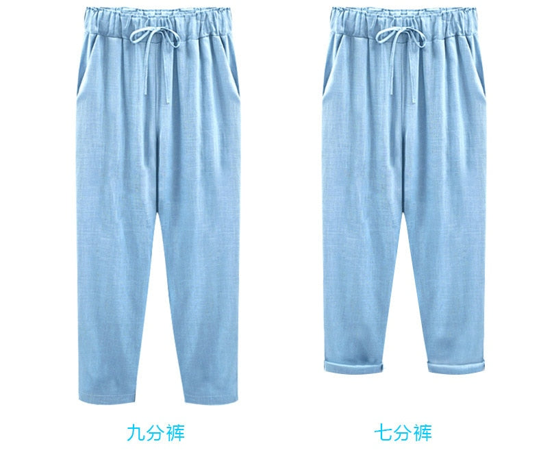 2020 Summer and Autumn Thin Casual Capris Europe and the United States Straight Bobbin Plus Fat Pants M284