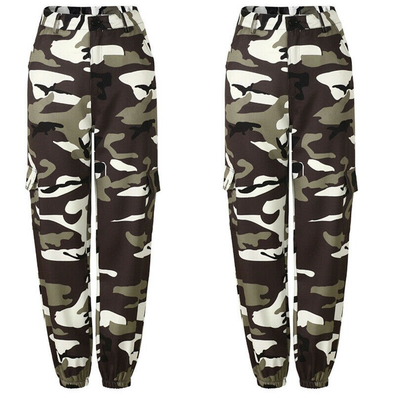 New Women Camo Cargo High Waist Hip Hop Trousers Pants Military Army Combat Camouflage Long Pants Hot Capris