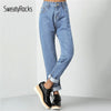 SweatyRocks Rolled Up Mom Jeans Streetwear Women Casual Loose Solid Pants And Trousers 2019 Spring Zipper Fly Basics Jeans