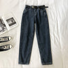 Women Fashion Pants High Waist Harem Jeans Ankle-Length Stretch Jeans With Belt Streetwear