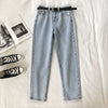 Women Fashion Pants High Waist Harem Jeans Ankle-Length Stretch Jeans With Belt Streetwear