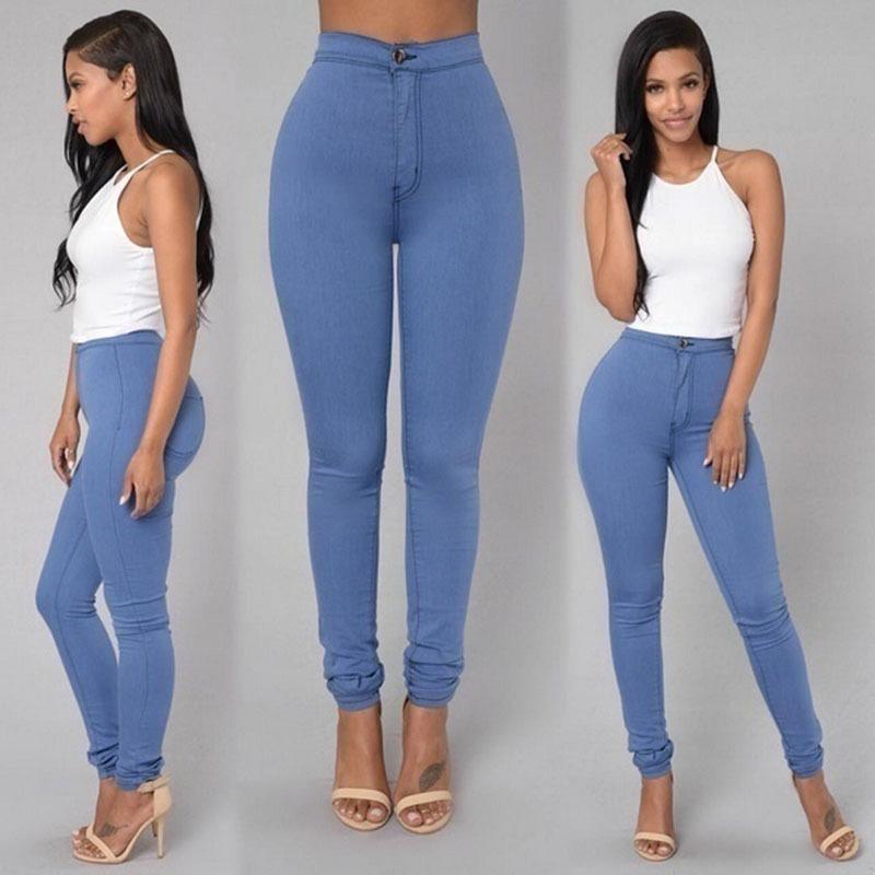 Women Pencil Stretch Slim Denim Skinny Jeans Pants High Waist Jeans Trousers /