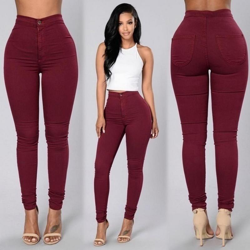 Women Pencil Stretch Slim Denim Skinny Jeans Pants High Waist Jeans Trousers /