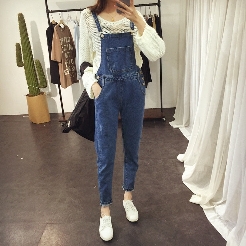 Women's Suspender Jeans Frayed Design Plus Size Fashion Denim Overalls