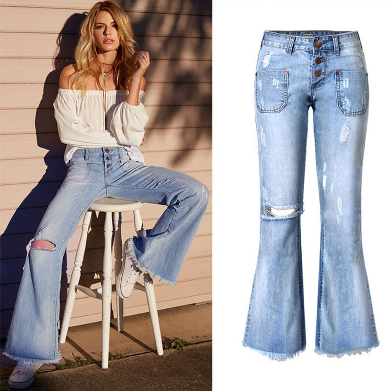 Winter Irregular High Waist Denim Female Flare Jeans For Women Plus Size Bell Bottom Fat Mom Jeans Wide Leg Skinny Jeans Woman