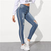 Dotfashion Blue Stripe Side Ripped Jeggings Skinny Jeans Women 2019 Summer Casual Pencil Pants Fashion Button Fly Denim Trousers