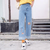 Harajuku Fashion Cotton Women Denim Jeans High Waist Curled Denim Pants Sweet Cute Puppy Embroidery Girls Denim Trousers