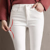 LYJMTDBK Women's white trousers pencil pants 2019 spring and autumn button pocket pants women's high waist elastic feet pants