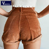 Vangull Elastic high waist corduroy shorts New women Casual streetwear shorts female Loose summer zipper button short shorts