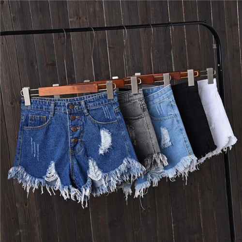 Womens Sexy High Waist Tassel Ripped Jeans Summer Large Size Denim Shorts