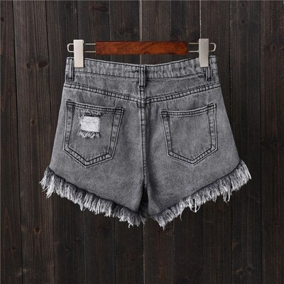 Womens Sexy High Waist Tassel Ripped Jeans Summer Large Size Denim Shorts