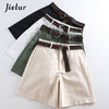 Jielur Shorts All-match 4 Solid Color Sashes Casual Shorts Women A-line High Waist Slim Short Femme Chic S-XXL Ladies Bottom