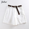 Jielur Shorts All-match 4 Solid Color Sashes Casual Shorts Women A-line High Waist Slim Short Femme Chic S-XXL Ladies Bottom