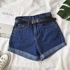 CamKemsey Hot Girls Summer Classic High Waist Denim Shorts 2019 Fashion Hemming Cuffed Casual White Blue Jeans Shorts With Belt