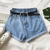 CamKemsey Hot Girls Summer Classic High Waist Denim Shorts 2019 Fashion Hemming Cuffed Casual White Blue Jeans Shorts With Belt