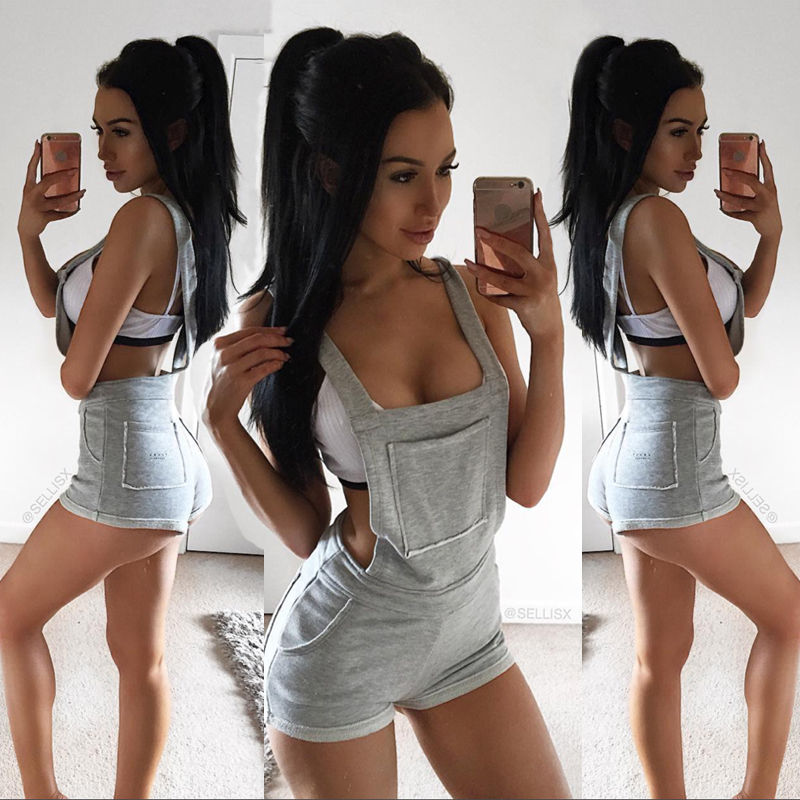 Summer Women Ladies High Waist Suspender Pants Shorts Casual Bib Short Pant Trousers Overalls Romper