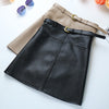 Include Belt  Winter A-Line PU Leather Skirt For Women High Waist Office Wear Skirts Plus Size Female Skirt with Belt