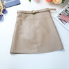 Include Belt  Winter A-Line PU Leather Skirt For Women High Waist Office Wear Skirts Plus Size Female Skirt with Belt