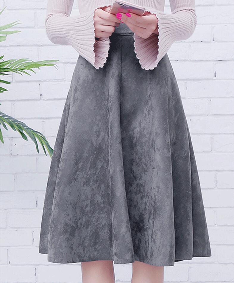 Neophil Women Suede High Waist Midi Skirt 2020 Summer Vintage Style Pleated Ladies A Line Black Flare Skirt Saia Femininas S1802