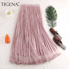 TIGENA Fashion Beading Tulle Velvet Skirt Women 2019 Spring Elegant Long Maxi Skirt Female High Waist Pleated Girls Skirt Pink