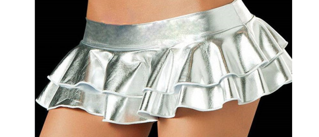 Sexy Women's Wet Looking Metallic Shiny Bodycon Faux Leather Micro Mini Party Clubwear Short Skirt