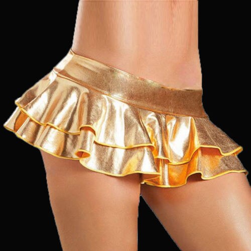 Sexy Women's Wet Looking Metallic Shiny Bodycon Faux Leather Micro Mini Party Clubwear Short Skirt