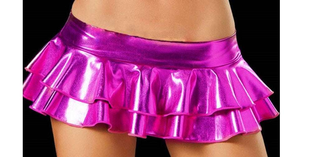 Sexy Women's Wet Looking Metallic Shiny Bodycon Faux Leather Micro Mini Party Clubwear Short Skirt