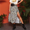 SHEIN Boho Multicolor Split Thigh Zebra Print A-Line Skirts Womens Spring Mid Waist 2019 Casual Vacation Sexy Flared Long Skirt