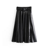 Women Vintage Faux Leather Skirt With Belt 2020 Elegant Office Ladies Black PU Midi Skirt Fashion Pleated Casual Ladies Skirts