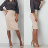 Women High Waist Suede Skinny Skirts Solid Bodycon Pencil Stretch Split  Midi Skirt Ladies Beige