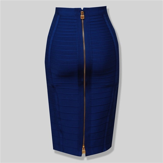 12 Colors Sexy Solid Zipper Orange Blue Black Bandage Skirt Women Elastic Bodycon Summer Plus Size XL XXL Pencil Skirts 58cm