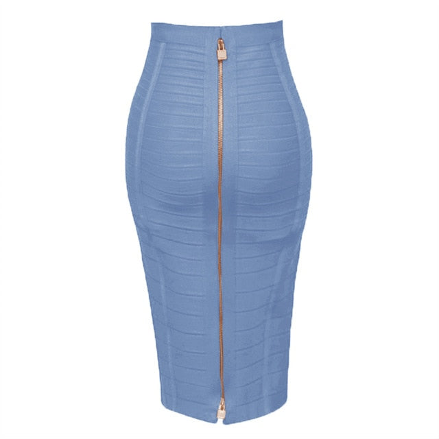 12 Colors Sexy Solid Zipper Orange Blue Black Bandage Skirt Women Elastic Bodycon Summer Plus Size XL XXL Pencil Skirts 58cm