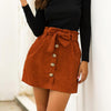 Lady's Corduroy Skirt New Fashion Hight Waist Pocket Button Bow Bodycon Elastic Short Skirt mujer moda 2020 H1