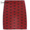 Sweetown Red Velvet High Waist Skirt Streetwear Heart Print Zipper Cute Skirts Womens Preppy Style A-Line Mini Skirt Harajuku