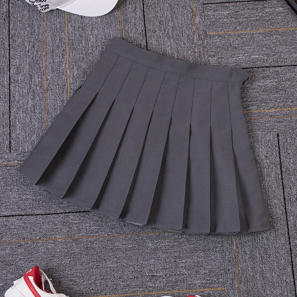 New High Waist A Line pleated skirts Harajuku Lolita Gray White Black a-line sailor skirt Cosplay Japanese school Skirts uniform