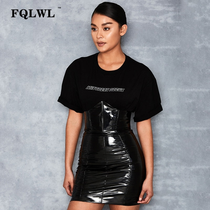 FQLWL Faxu Latex Pu Leather Skirt For Woman Zipper Black/High Waisted/Pencil Skirts Womens Autumn Wrap Sexy Mini Skirt Female