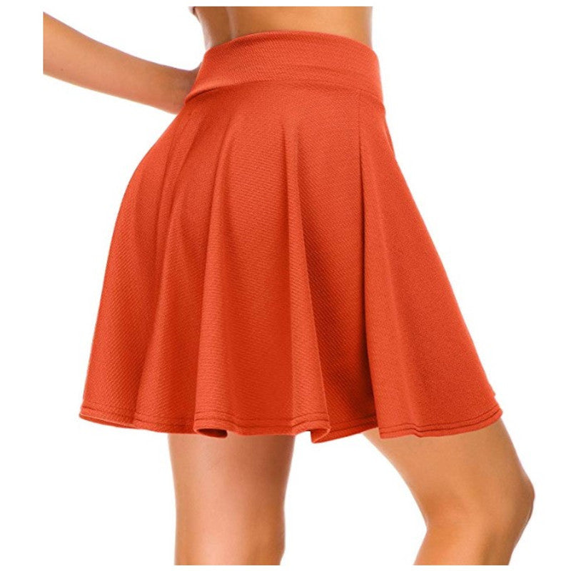 Summer hot casual style half-length lotus leaf skirt solid color high waist mini pleated skirt fit comfort with elastic band