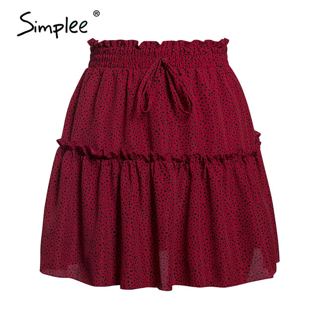 Simplee Casual polka dot mini women skirt High waist A line korean tassel pink summer skirt Sexy ruffle beach female skirts 2019