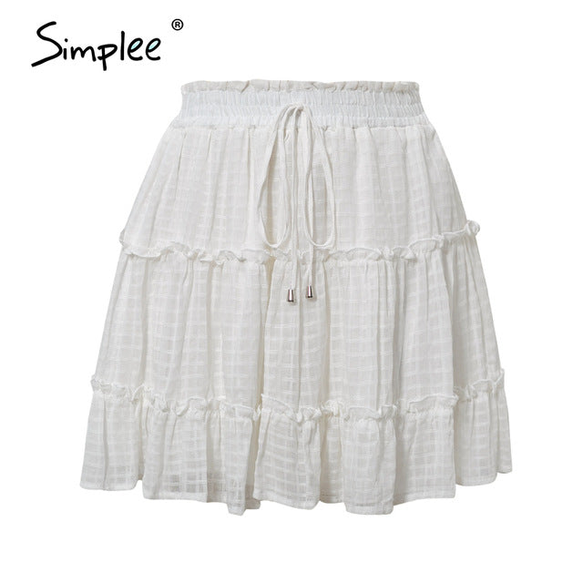 Simplee Casual polka dot mini women skirt High waist A line korean tassel pink summer skirt Sexy ruffle beach female skirts 2019