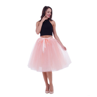 5Layers 65cm Summer vintage skirts women Elastic High Waist tulle mesh Petticoat Pleated tutu skirt women Saias midi faldas jupe