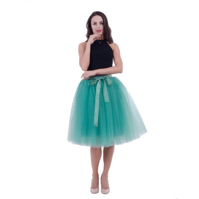 5Layers 65cm Summer vintage skirts women Elastic High Waist tulle mesh Petticoat Pleated tutu skirt women Saias midi faldas jupe