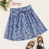 SHEIN Boho Navy Ditsy Floral Print Paperbag Waist Belted Flared Skirts Womens Summer 2019 Casual Frilled Pleated Mini Skirt